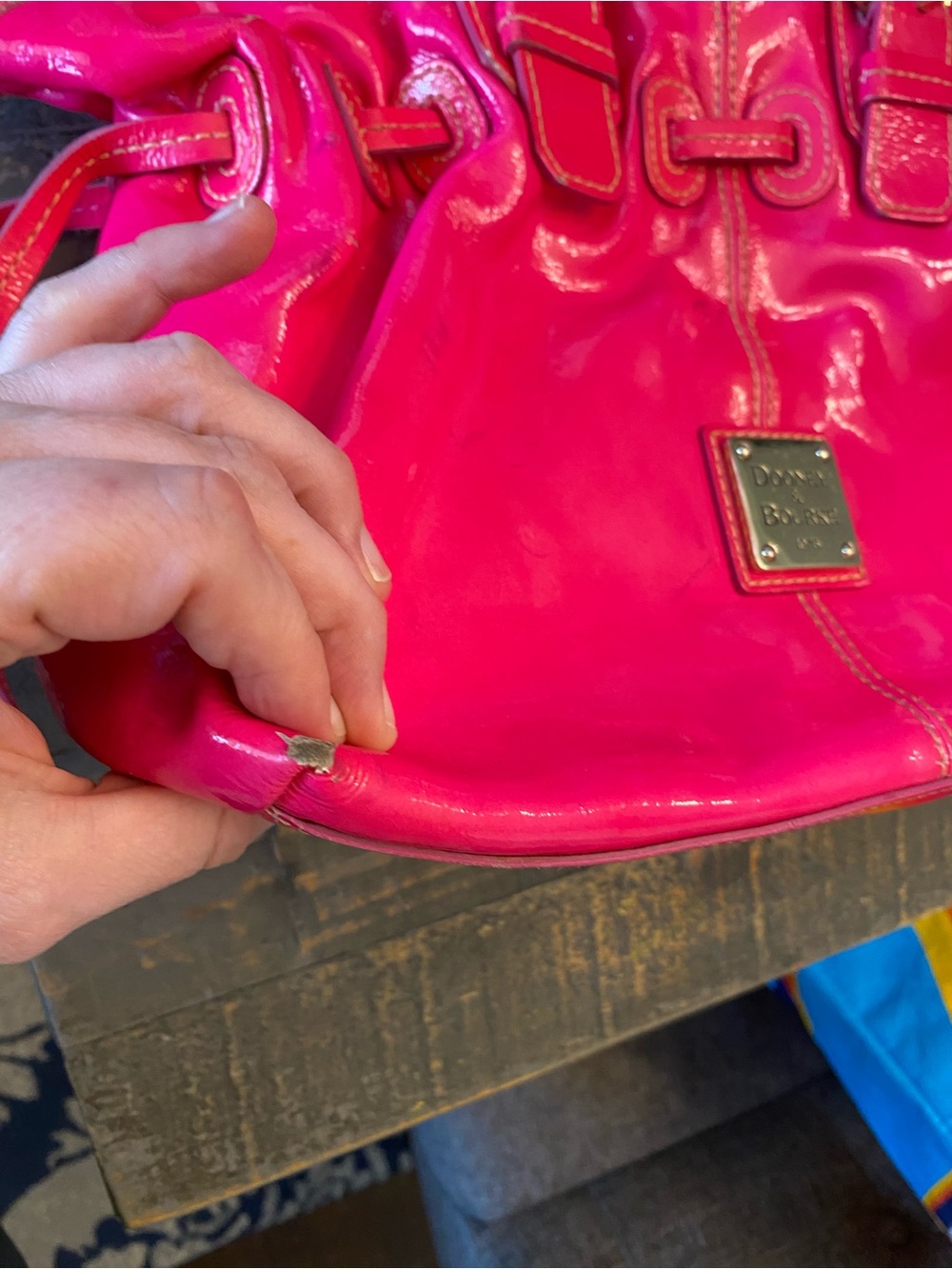 Dooney & Bourke Chiara Hot Pink Patent Leather Shoulder Bag - Picture 4 of 11